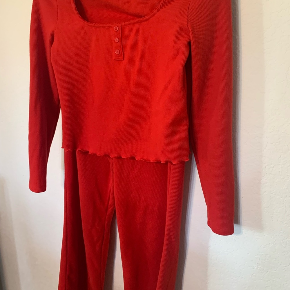Pink Rose Vibrant Red Knit Top and Pants Lounge Wear.